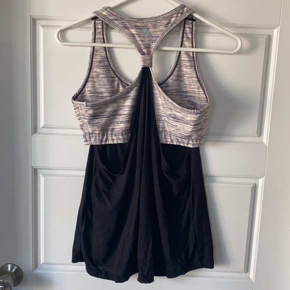 Black tank with attached grey/white sports bra - Picture 2 of 3